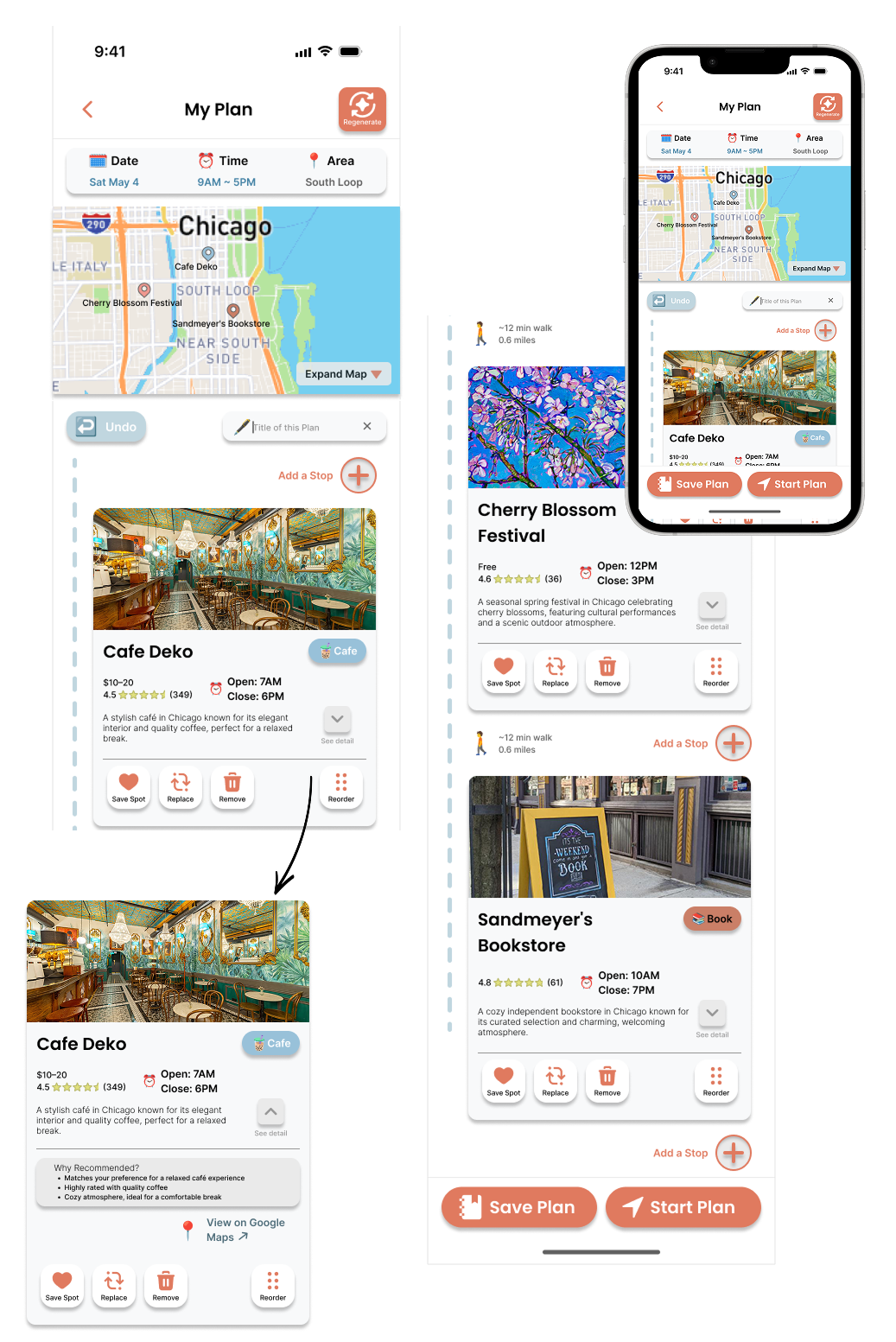 My Plan generated itinerary screen overview