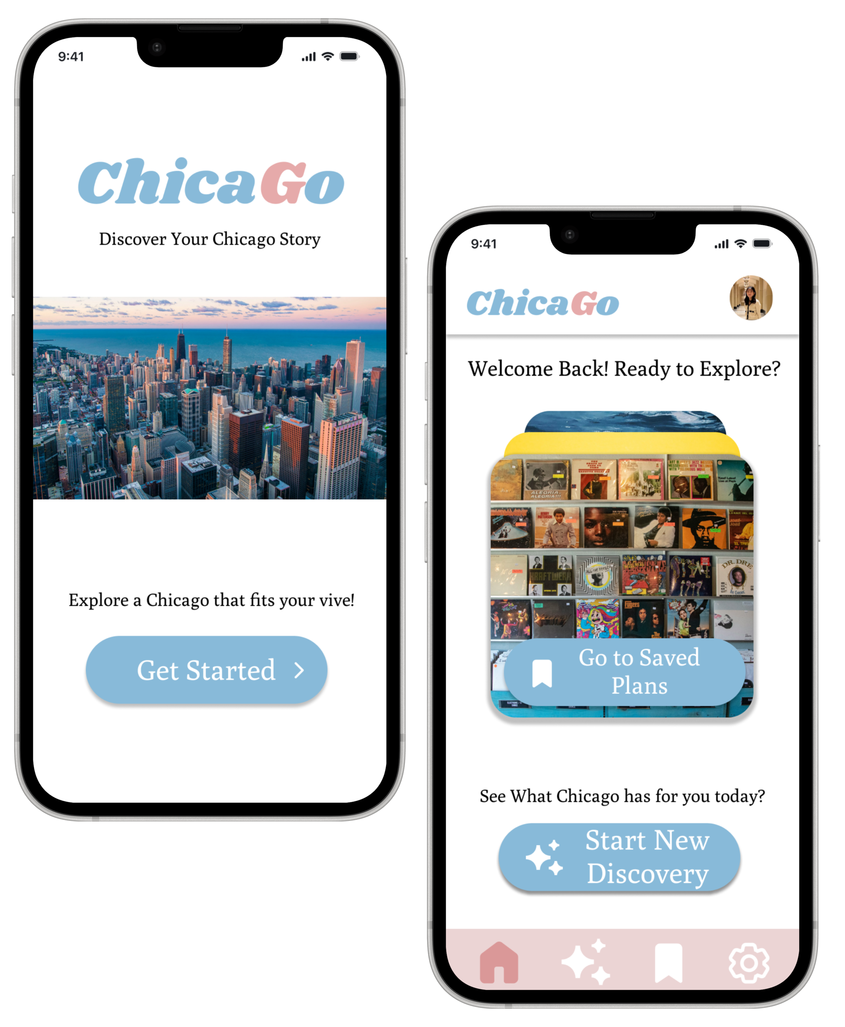 High-fidelity welcome and home screens
